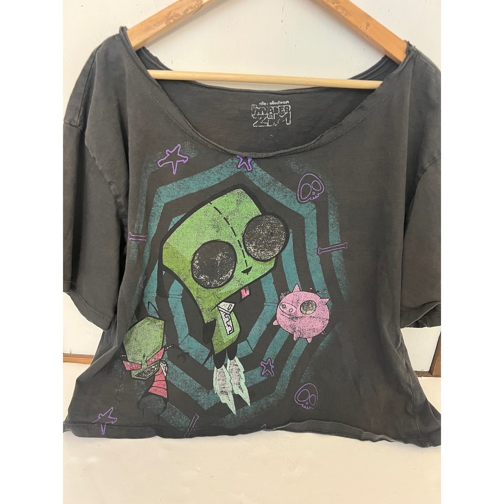 Nickelodeon Invader Zim GIR Graphic Crop Top Tee Faded Black Women Small.  Aa - Picture 2 of 5